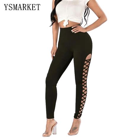 new sexy leg clothes slim fitness pants bandage womens workout leggings high waist hollow out