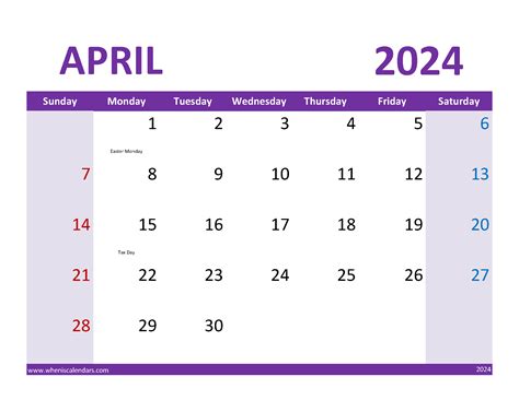 Print April 2024 Calendar Free A4085