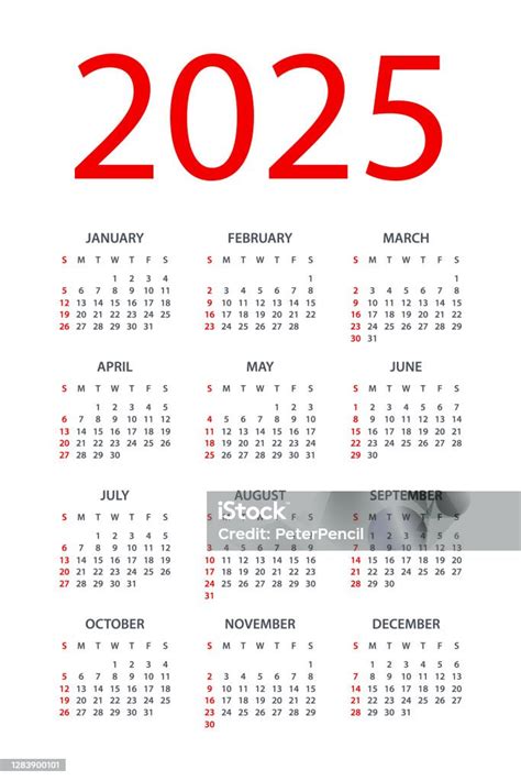 Kalender 2025 Ilustrasi Tata Letak Symple Minggu Dimulai Pada Hari