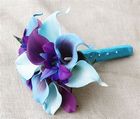 Silk Flower Wedding Bouquet Purple Blue Calla Lilies And Orchids