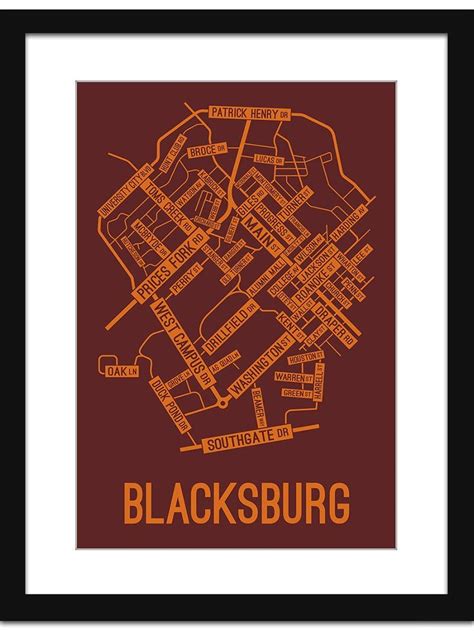 Blacksburg Virginia Street Map Screen Print Map Print Street Map