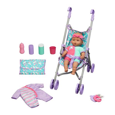 Kid Connection Baby Doll Stroller Set African American 10 Pieces