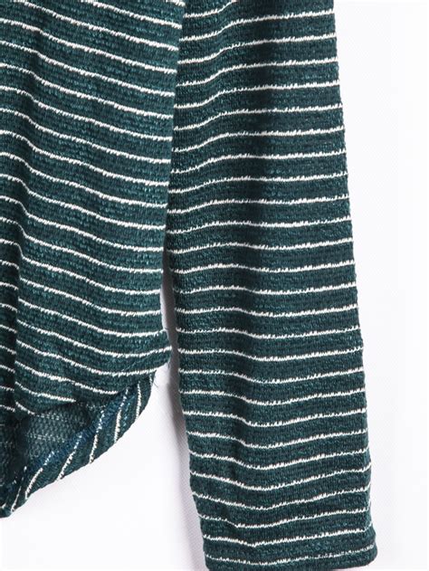 Green Long Sleeve Striped Knit Sweater Sheinsheinside