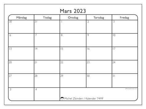 Kalender Mars 2023 För Att Skriva Ut “74sl” Michel Zbinden Se