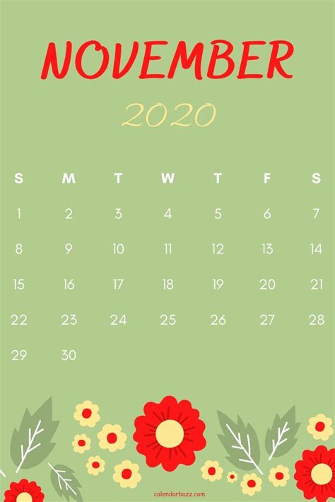 November 2020 Floral Wall Calendar Printable Download Calendar