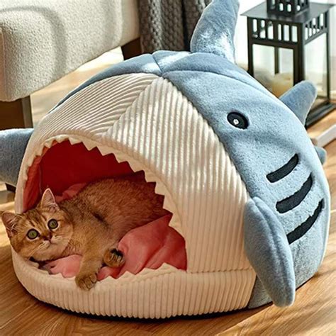 Dog House Cat Bed Shark Shape Warm Winter For Puppy Nest Cave Cats Beds