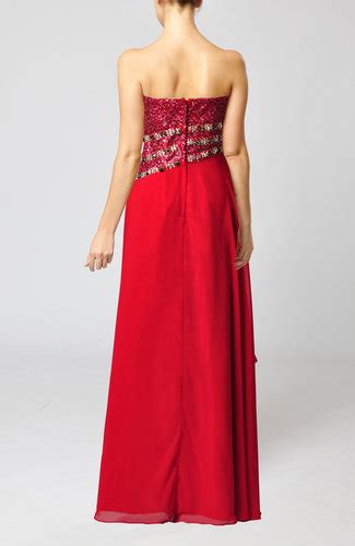 Red Glamorous Sheath Strapless Floor Length Beaded Party Dresses