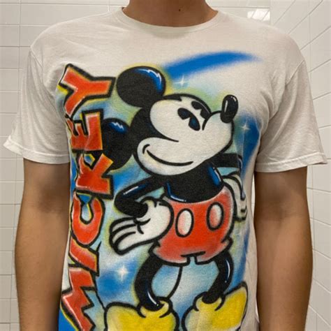 Mickey Mouse Airbrushed Graphics White Tee Shirt Kaisers Closet
