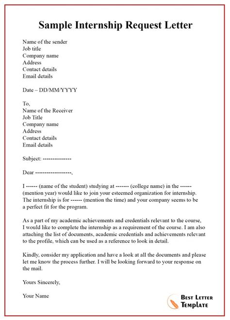 request letter template  internship sample