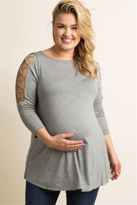 Heather Grey Crisscross Open Shoulder Plus Maternity Top Plus Size