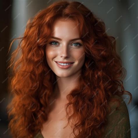 Premium Ai Image Photo Closeup Portrait Of Curly Redhead Woman With Blue Eyes