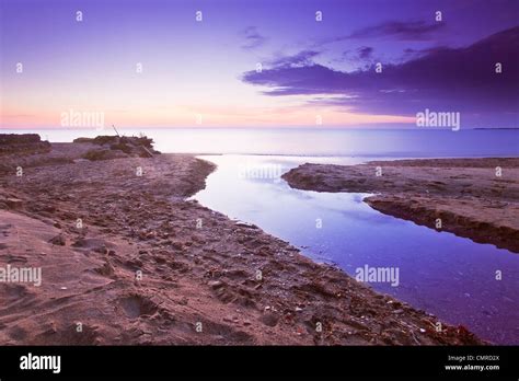 Stream Feeding Into Lake Winnipeg At Dawn Gimli Manitoba Canada