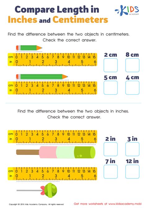 Compare Length In Inches And Centimeters Worksheet Free Printable For