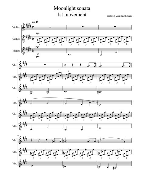 Moonlight Sonata 1st Movement Violin Trio Sheet Music For Violin