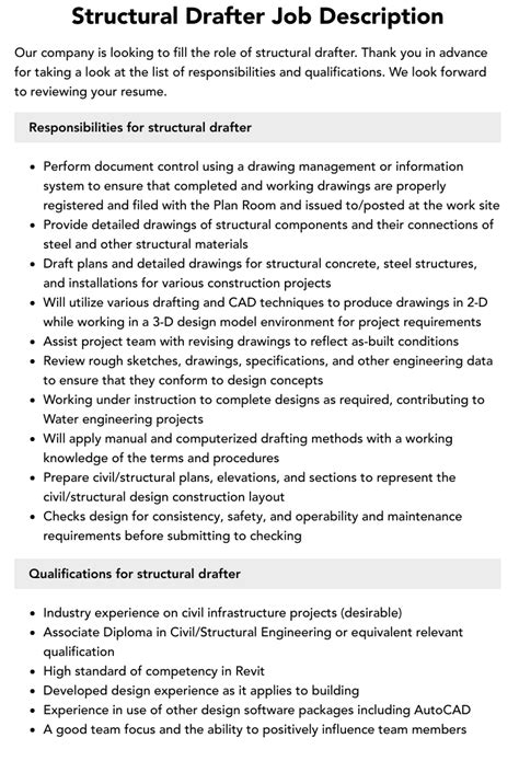 Structural Drafter Job Description Velvet Jobs