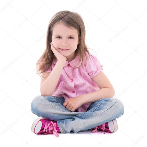 Cute Pretty Little Girl Sitting Isolated On White Stock Photo By ©di