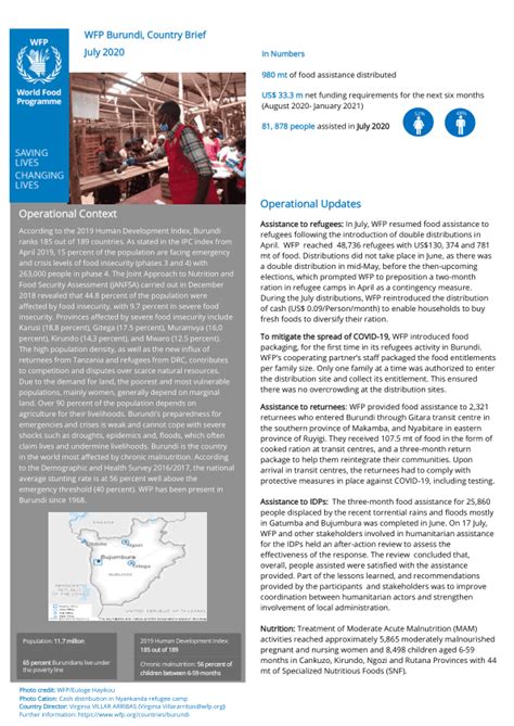 wfp burundi country brief july 2020 burundi reliefweb
