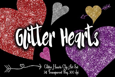 Glitter Valentine Hearts Clip Art Png