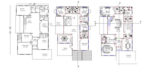 House Distribution Plan And Floor Plan With Furniture Drawing Details