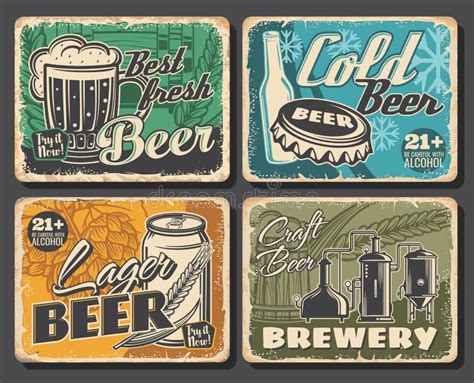 Beer Brewery Retro Posters Alcohol Drinks Bar Stock Vector