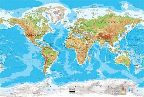 Physical World Map Wall Mural Miller Projection Map Wall Mural