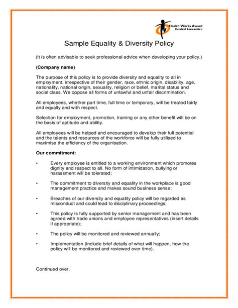 sample equality and diversity policy free download
