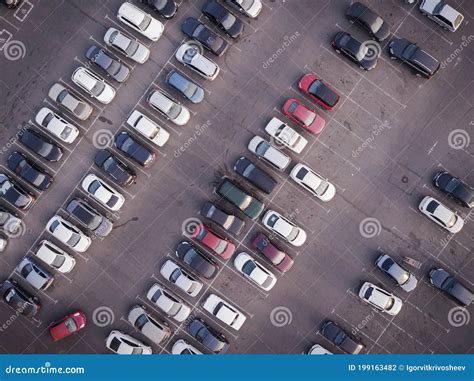 Car Parking Lot Viewed From Above Aerial View Top View Stock Photo