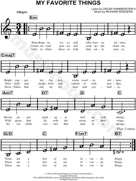 My Favorite Things From The Sound Of Music Sheet Music For