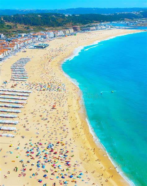 People Ocean Beach Nazare Portugal Stock Photo Image Of Ocean