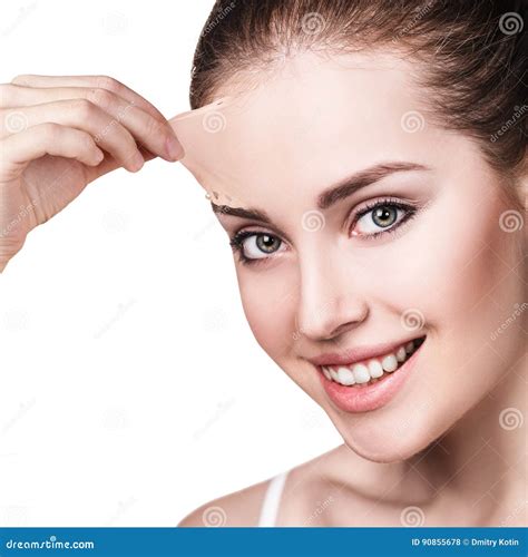 Woman Remove Her Old Dry Skin From Face Stock Photo Image Of Pull