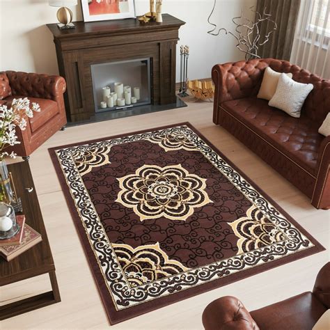 Classic Red Burgundy Area Rugs Traditional Design Ornaments Living