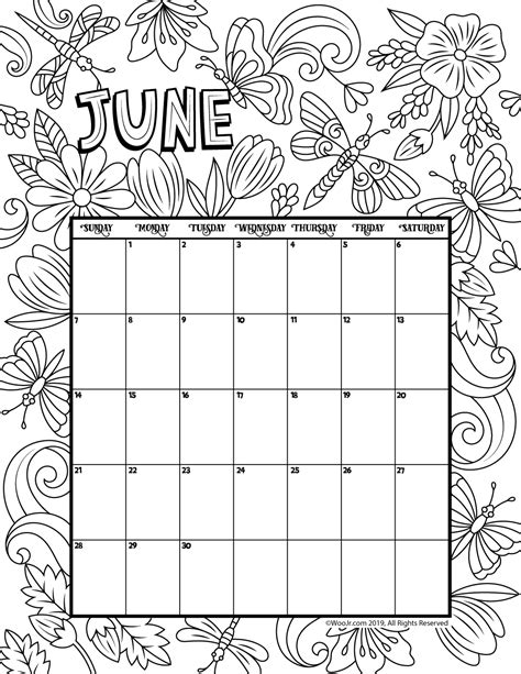 June 2020 Coloring Calendar Woo Jr Kids Activities Childrens