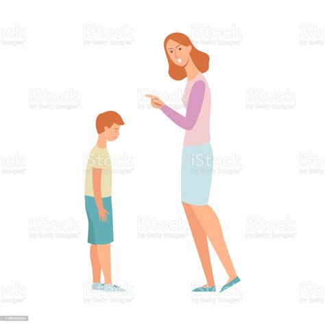 Ilustración De Mujer Enojada Con El Hijo Madre Regañando Y Señalando