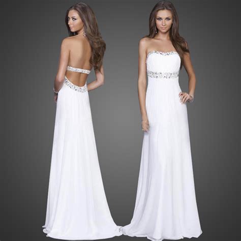 White Backless Strapless Evening Party Long Dress Formal Gowns Prom