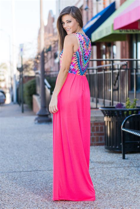 Wild Aspirations Maxi Dress Neon Coral The Mint Julep Boutique