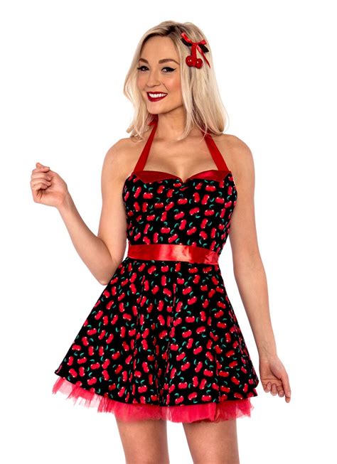 Ladies 50s 1950s Cherry Pinup Costume Hop Diva Rock Polka Fancy Dress Sales Costumes Au