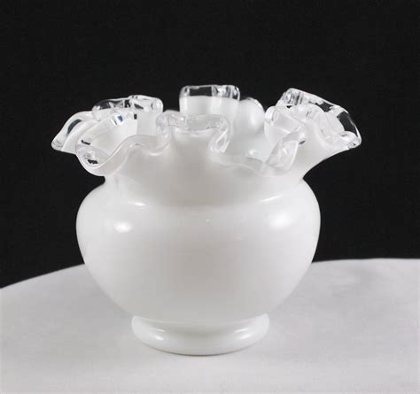 Vintage Fenton Silver Crest White Milk Glass Vase