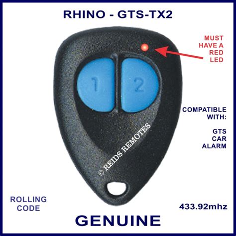 Rhino Gts Tx 2 Blue Button Red Led Car Alarm And Immobiliser Remote