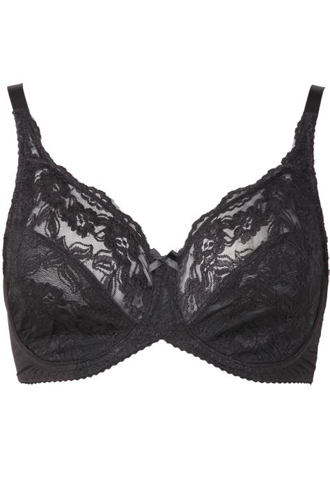 Black Lace Non Padded Underwired Balcony Bra Yours Clothing