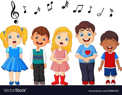 Cartoon Group Of Children Singing In The School Choir Download A Free