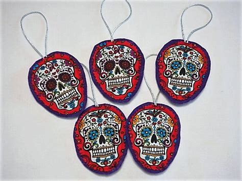 5 Sugar Skull Ornaments Mexican Sugar Skulls T Dia De Los Etsy