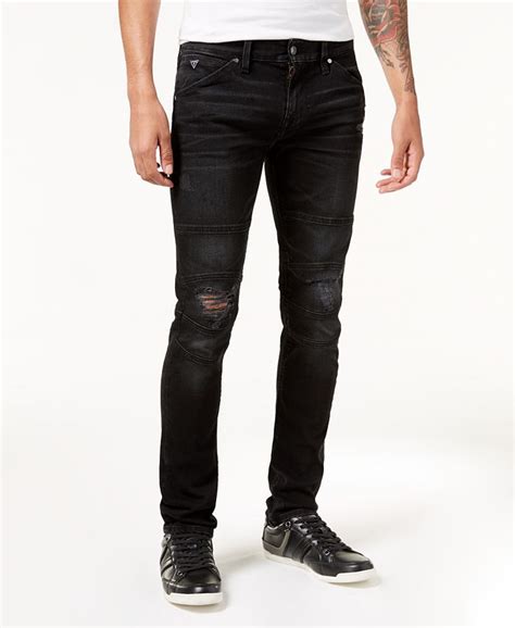 Guess Mens Slim Fit Tapered Stretch Ripped Moto Jeans And Reviews