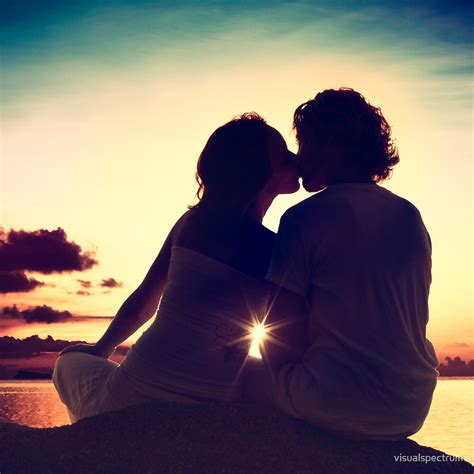 lovers kissing at sunset by visualspectrum redbubble