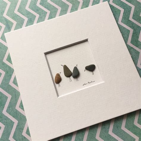 Original Pebble Art 5 by 5 Mini unframed Pebble Picture by Sharon Nowlan, matted sea glass and ...