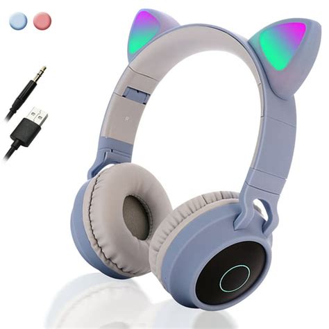Bluetooth Headphones Eeekit Cat Ear Led Light Up Wireless Foldable Headphones Over Ear With Aux