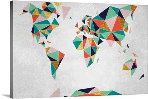 Geometric World Map In 2021 Map Canvas Painting Abstract Canvas