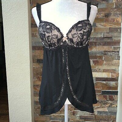 Victorias Secret Black Knit Peek A Boo Flyaway Babydoll Sz 36c EBay