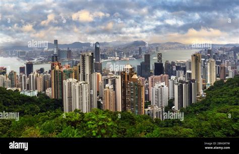 Hong Kong Cityscape Panorama From Victoria Peak China Asia Stock