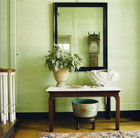 Traditional Style Hallway With Celery Green Walls Dining Room Accent