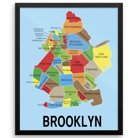 Neighborhood Map Of Brooklyn New York Wall Art Print The Pixel Prince